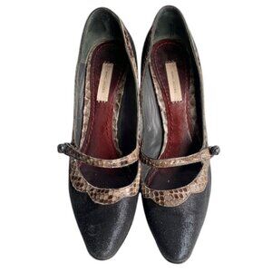 Marc Jacobs Fabric Python Trim Heel Pumps Womens Blue Dress Shoes Size 37.5 US 7